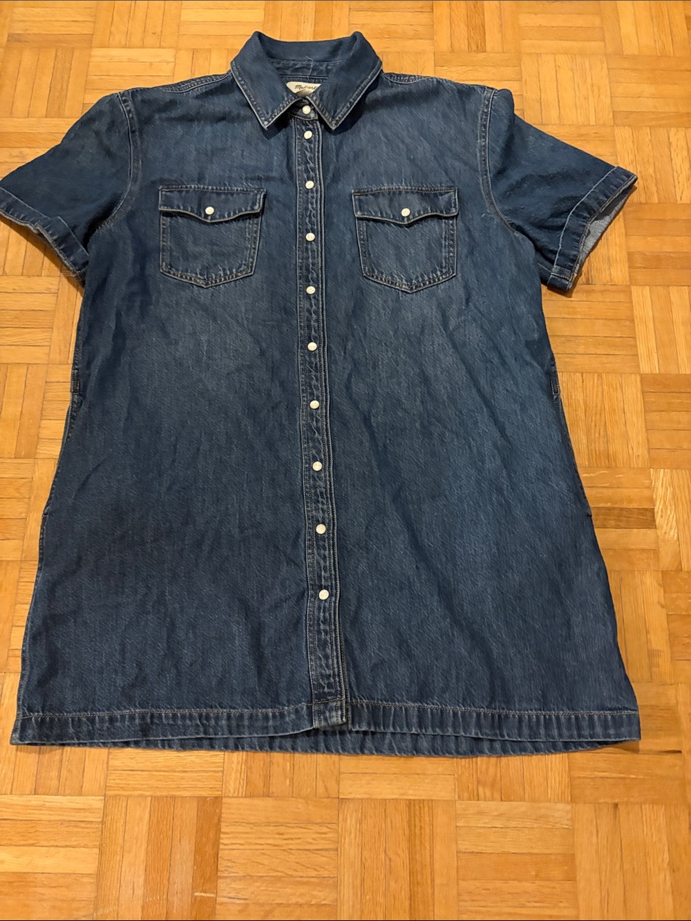 Madewell Dark Denim Short Sleeve Button-Front Shirt Dress